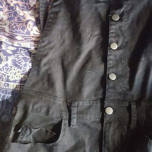Black denim overalls